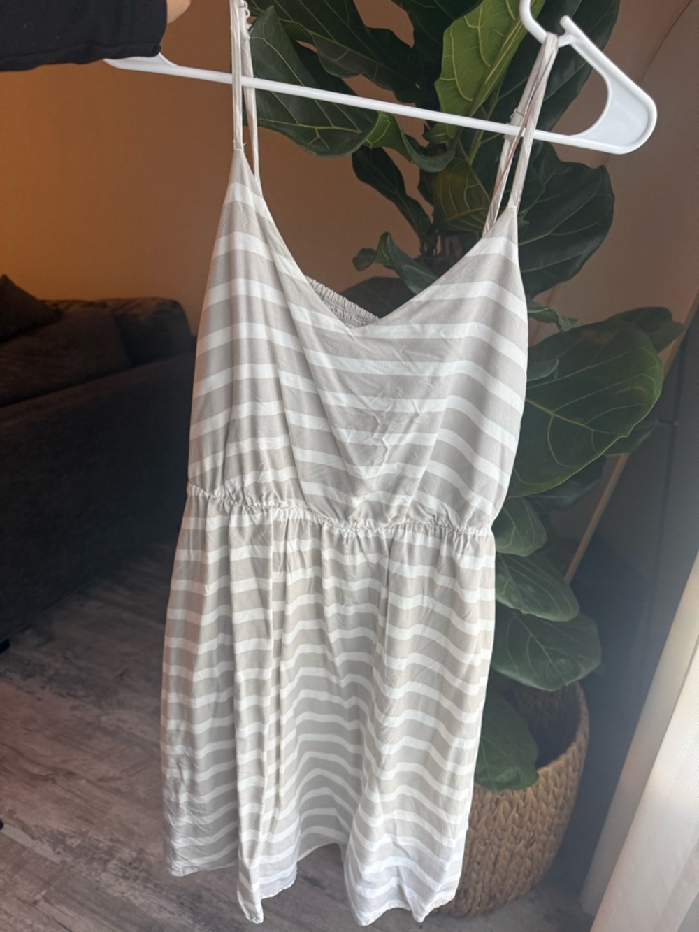 LC Lauren Conrad Cream & White Striped Spaghetti Strap Dress
